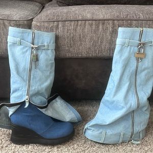 Demonia denim bell bottom boots